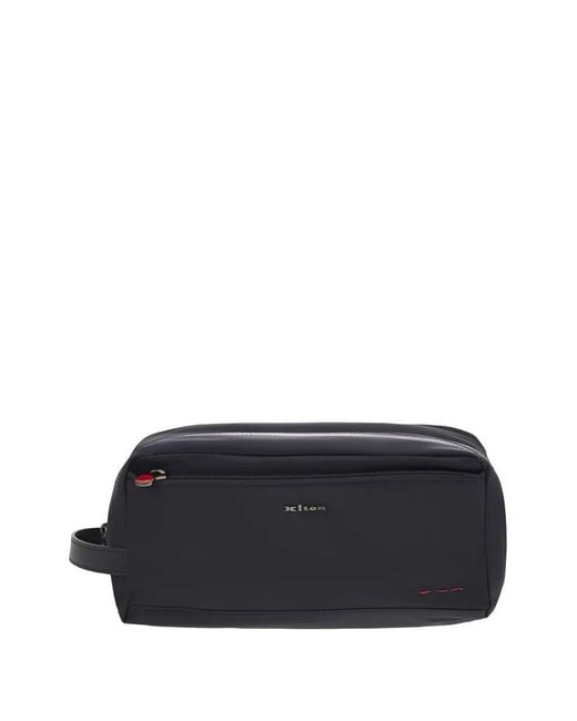 Kiton Black Zip Leather Wash Bag for men