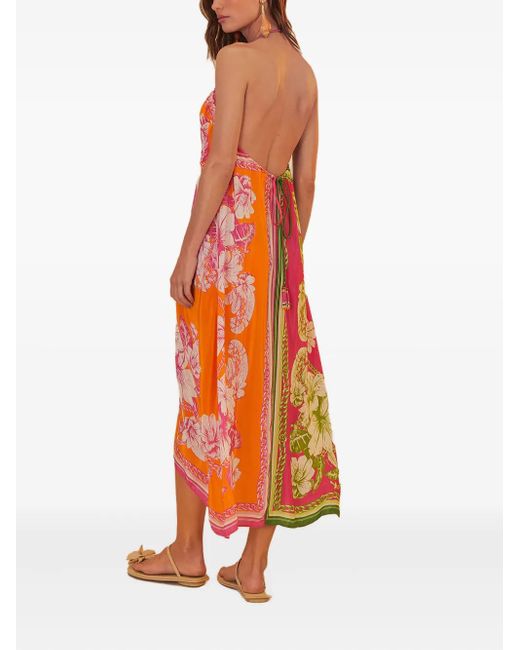 Farm Rio Orange Midikleid Mit Blumen-Print