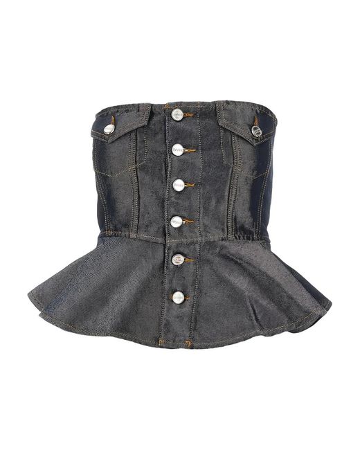 Ganni Black Button Denim Top