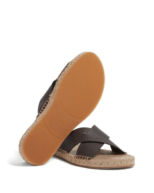 Zegna Brown Crossover Leather Espadrille Sandals for men