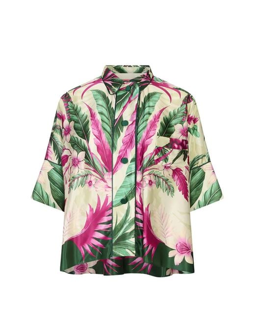 F.R.S For Restless Sleepers Gray Tropical-Print Silk Shirt