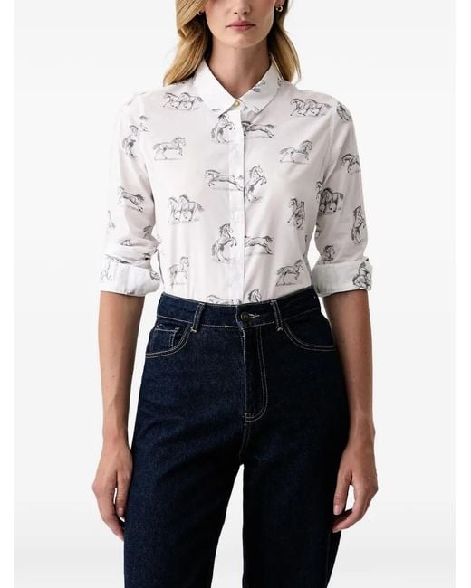 Barbour White Chemise Imprimée À Manches Courtes