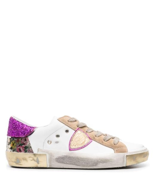 Philippe Model Pink Prsx Distressed Leather Sneakers