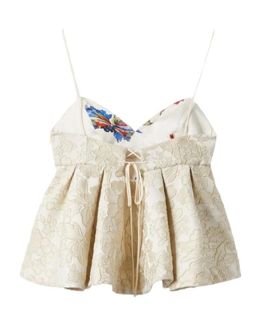 LaDoubleJ Natural Floral-Lace Peplum Top