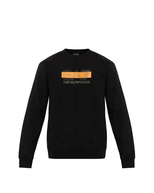 EA7 Black Long-Sleeve Logo-Print Sweatshirt for men