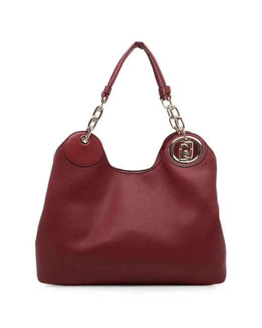 Liu Jo Red Logo-Plaque Pebbled Shoulder Bag