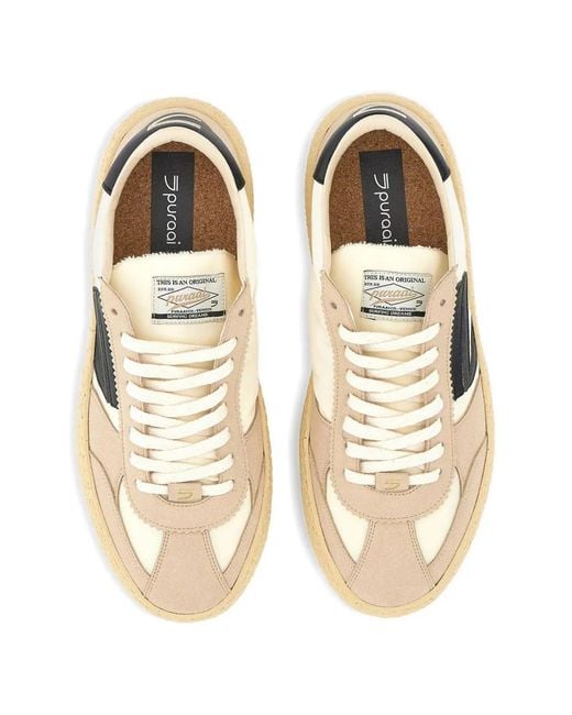 PURAAI Natural Panelled Lace-Up Sneakers
