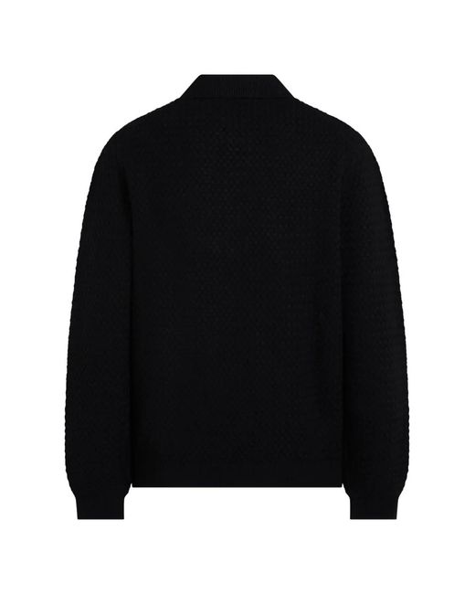 Karl Lagerfeld Black Long-Sleeved Knit Polo for men
