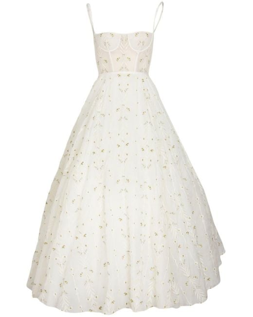 Giambattista Valli White Floral-embroidered Flared Gown