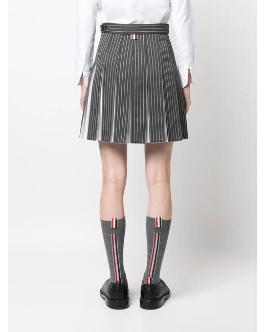 Thom Browne Gray Pleated Dark Mini Skirt With Contrasting Accents