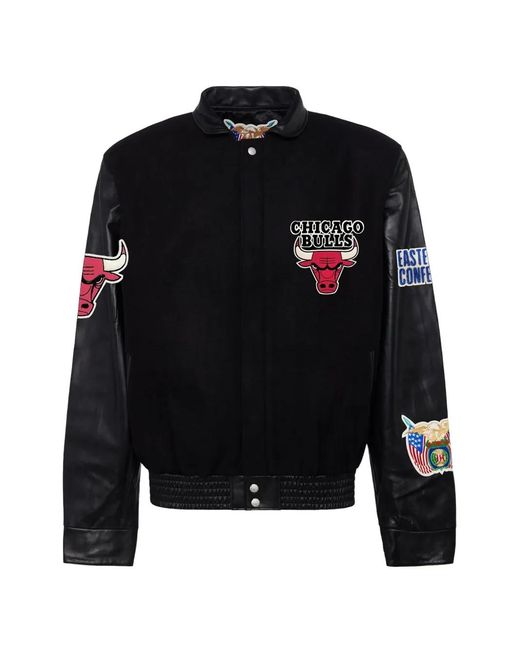 Jeff Hamilton Black Chicago Bulls Leather-Sleeve Bomber Jacket for men