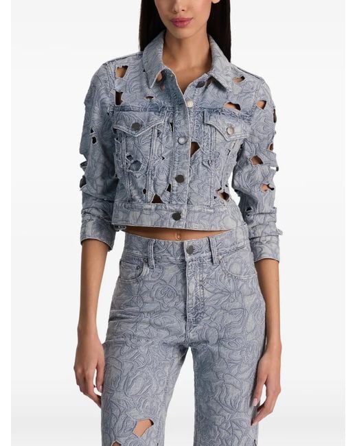 Alice + Olivia Blue Embroidered Eyelet Jacket