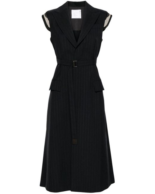 Sacai Black Pinstriped Deconstructed Coat Dress