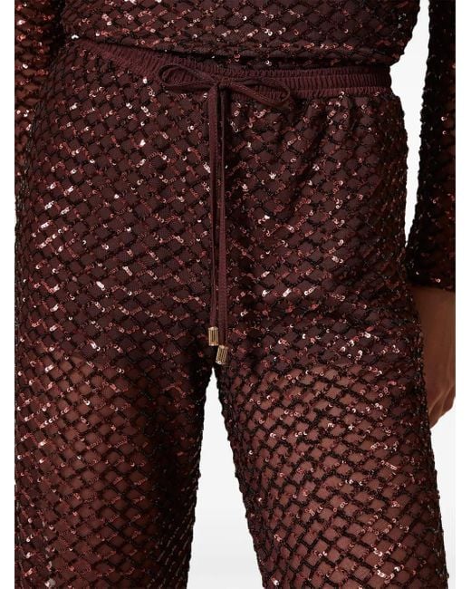 Pantaloni A Gamba Ampia Con Paillettes di Twinset in Brown