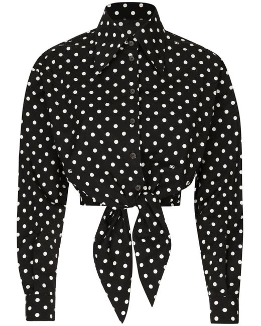 Dolce & Gabbana Black Cropped-Hemd mit Polka Dots
