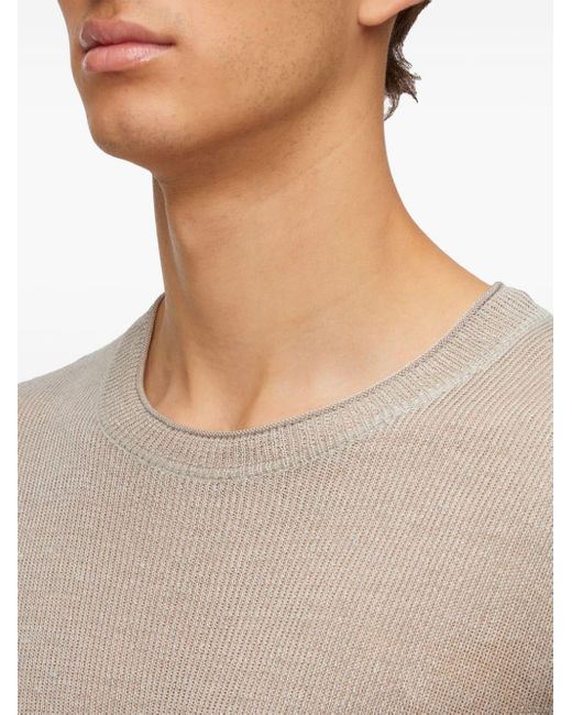 Ferragamo Natural Neutral Crew-neck Linen Sweater - Men's - Linen/flax/rayon/cotton for men