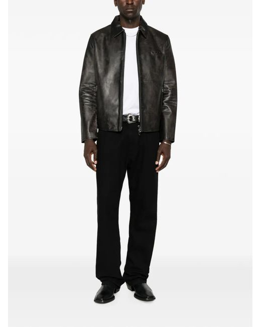 DIESEL Black Oval D Leather Jacket for men