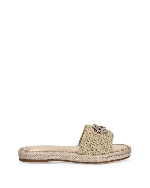 Guess White Claquettes Kaylis En Crochet À Plaque Logo