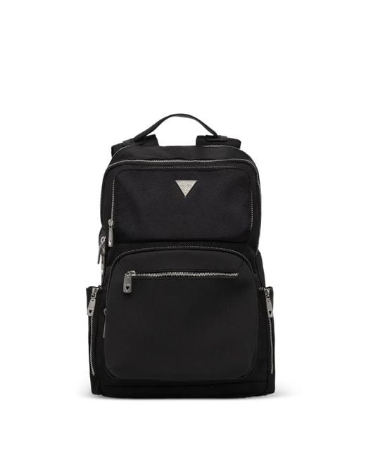 Guess Black Berna Logo-Plaque Multiple-Pocket Backpack for men