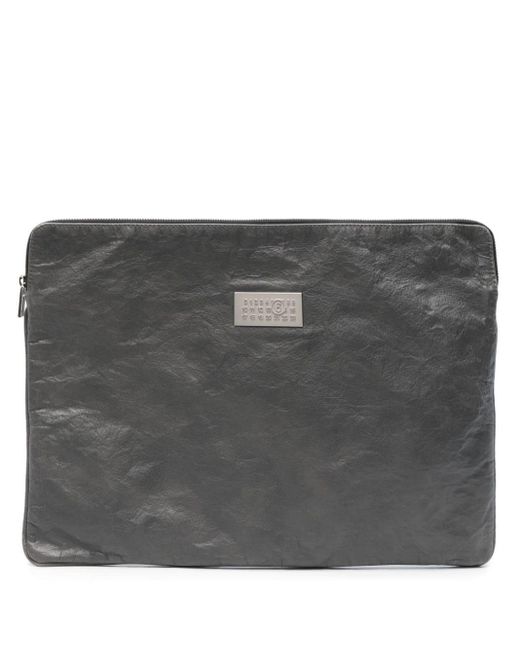 MM6 by Maison Martin Margiela Black Calf Leather Laptop Bag With Crinkled Effect