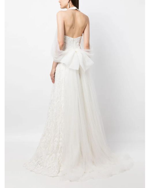 Saiid Kobeisy White Halter-Neck Tulle Beaded Dress