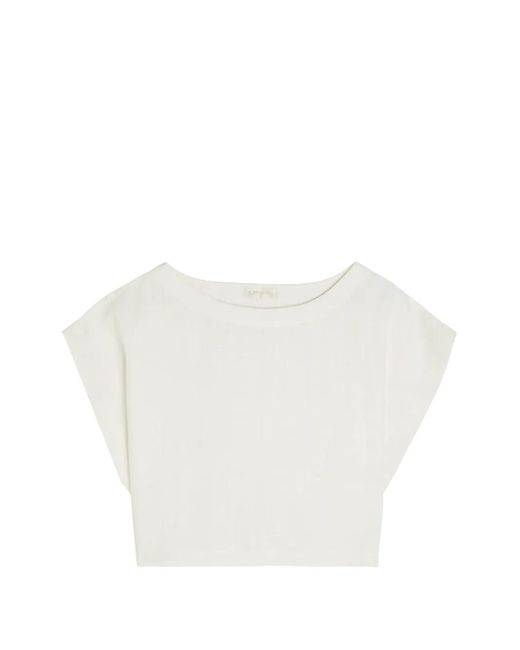 Suzie Kondi White Boat-Neck Crop Top