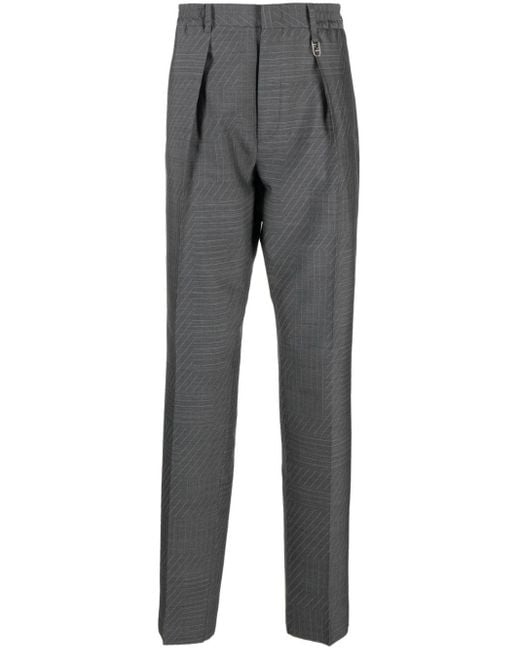 Fendi Gray Elasticated-waistband Wool Tailored Trousers for men