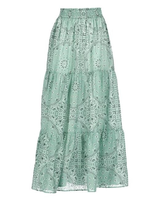 Mc2 Saint Barth Green Cheyenne Elastic-Waist Bandana-Print Maxi Skirt