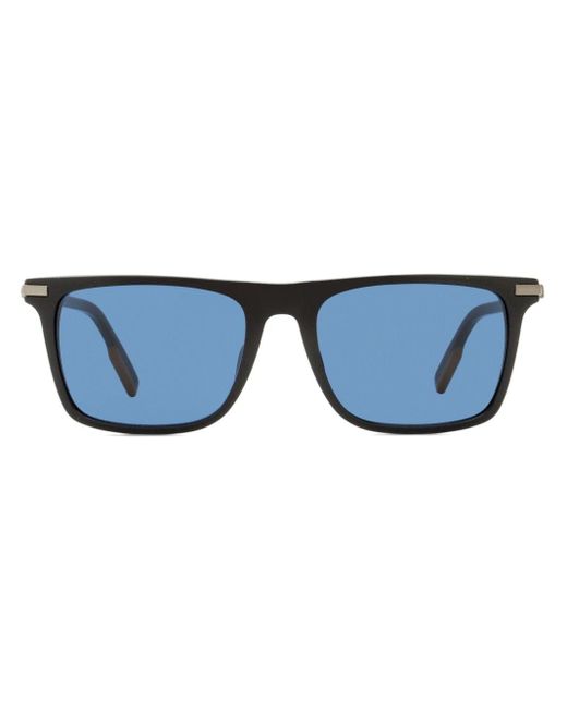 Zegna Blue Logo-print Square-frame Sunglasses for men