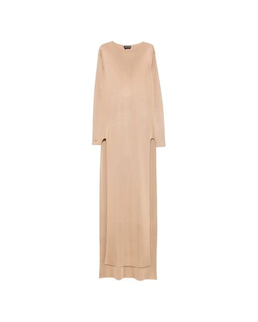 Tom Ford White Long-Sleeve Side-Slit Gown