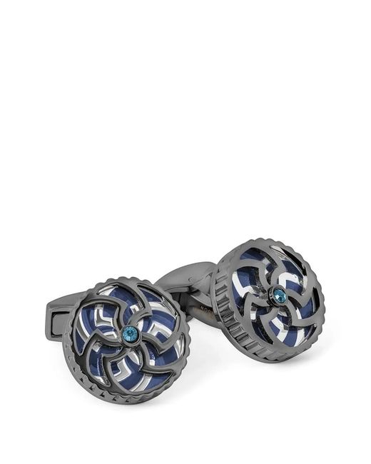 Tateossian Gray Rotating Trinity Crystal-Embellished Gear-Edge Cufflinks for men