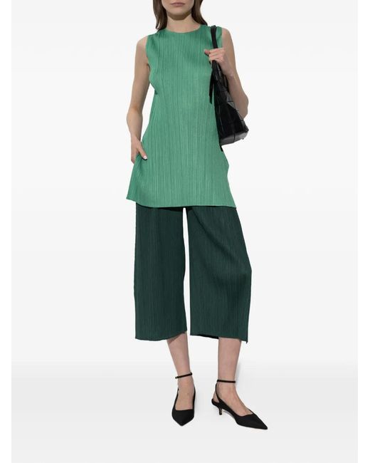 Pleats Please Issey Miyake Green Plissé-Effect Trousers