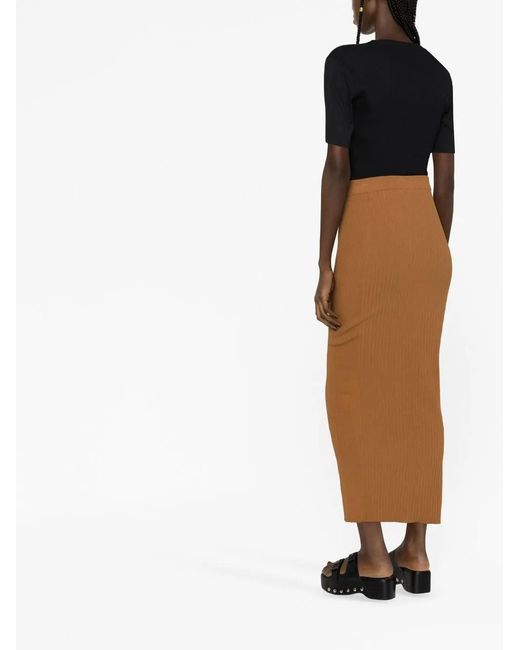 Rabanne Brown Ribbed Cotton-Blend Midi Skirt