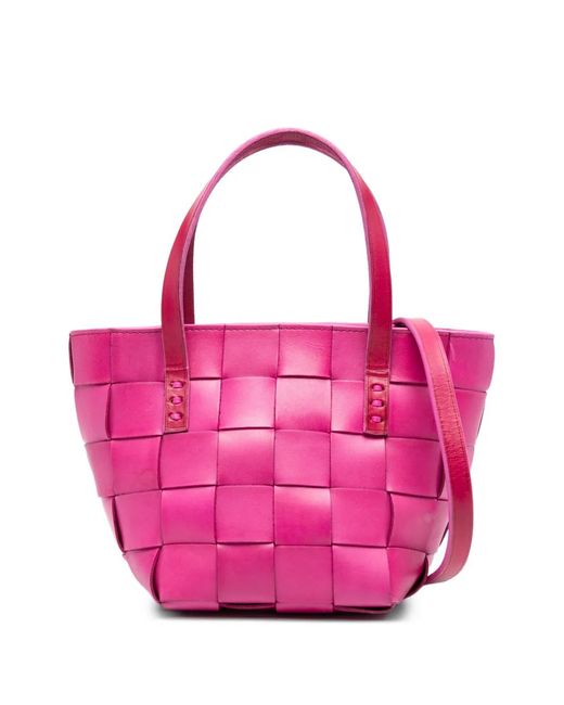 Dragon Diffusion Pink Woven Leather Tote Bag