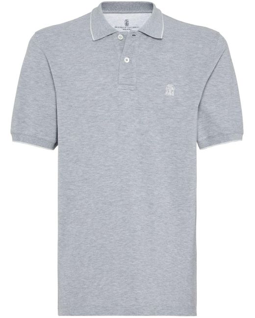 Brunello Cucinelli Gray Logo-embroidered Polo Shirt for men