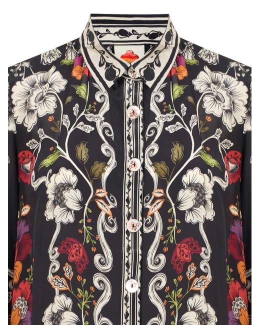 Farm Rio White Floral-Print Button-Up Shirt