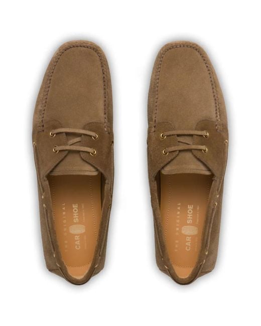 Car Shoe Brown Lace-Up Suede Loafers for men