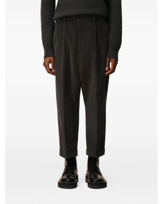 AMI Charcoal Corduroy Pleated Cuffed Trousers in Black für Herren