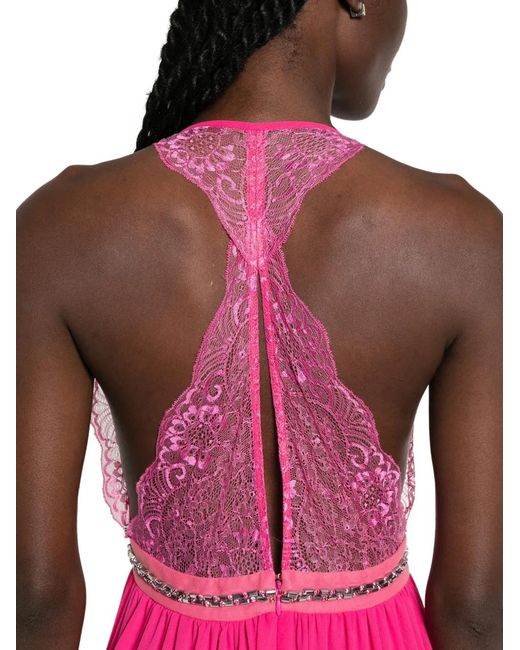 Anna Molinari Pink Lace-Trim Crystal-Embellished Maxi Dress