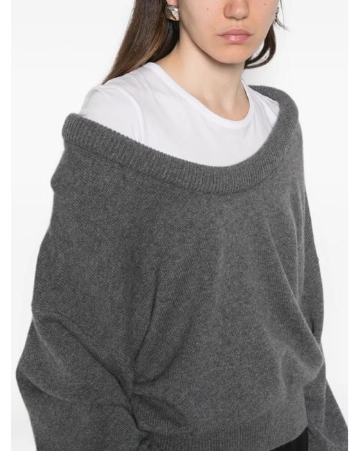 Lisa Yang Gray Doria Scoop-Neck Long-Sleeve Sweater