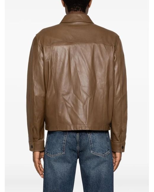 Emporio Armani Brown Press-Stud-Fastening Jacket for men