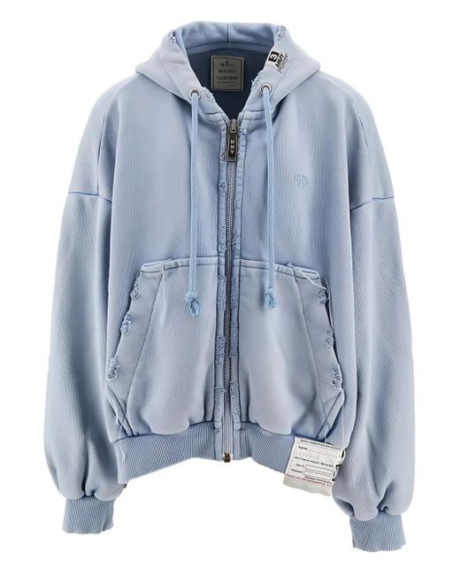 Maison Mihara Yasuhiro Blue Frayed-Details Zip-Fastening Hoodie for men