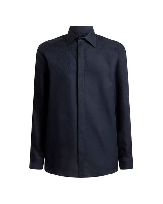 Etro Blue Chemise À Boutonnière Sur Le Devant for men