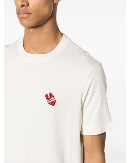 T-shirt en coton à logo brodé Emporio Armani pour homme en coloris White