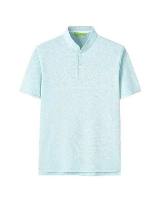 Shanghai Tang Blue Horse-Motif Mandarin Polo Shirt for men