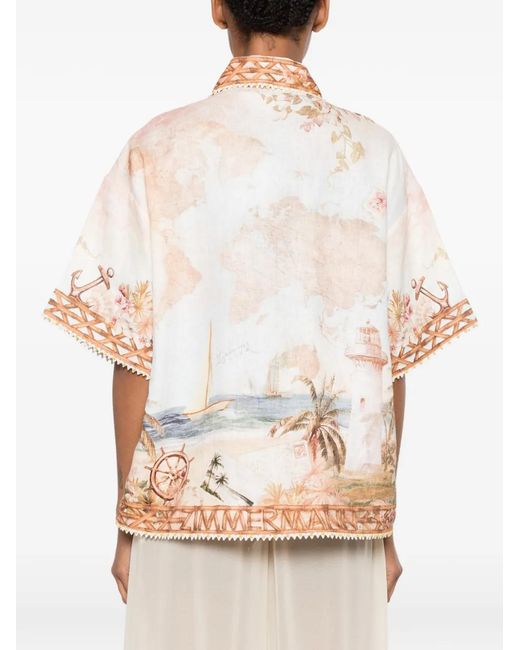Zimmermann Pink Mahon Island-Map-Print Shirt