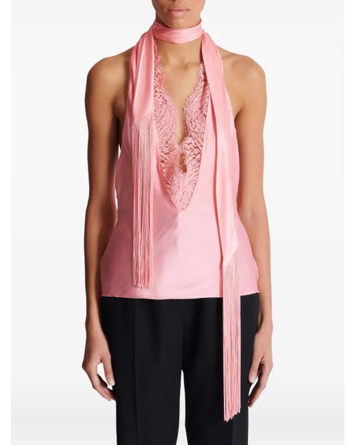 Balmain Pink Silk Halterneck Top