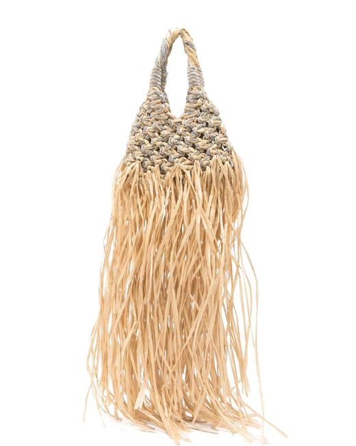HIBOURAMA Metallic Mini Vannifique Rafia Crystal-Embellished Fringed Tote Bag