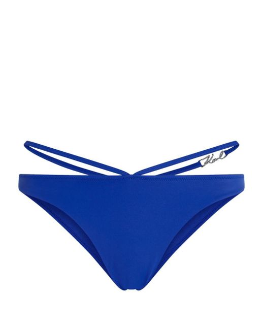 Karl Lagerfeld Blue Signature Strap-detail Bikini Bottoms