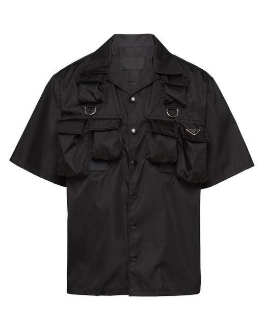 メンズ Prada トライアングルプレート カーゴシャツ Black